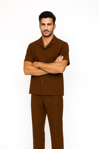Mens Walking Suit in Color Cognac Leisure Suit Casual Matching Shirt and Pants $99