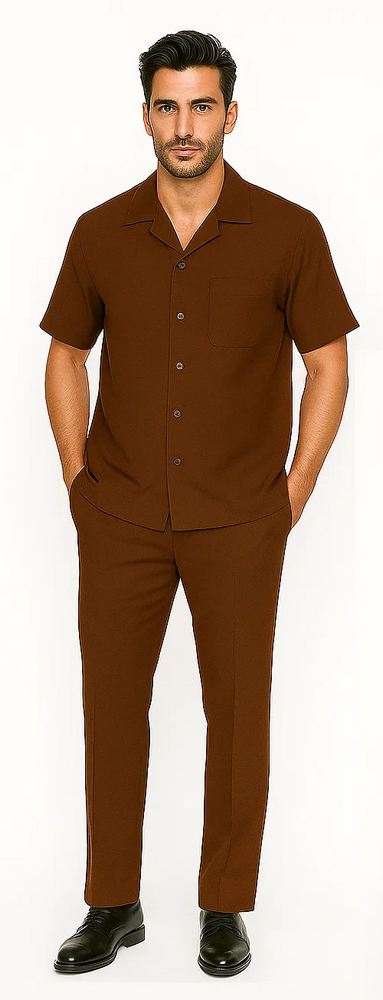 Mens Walking Suit in Color Cognac Leisure Suit Casual Matching Shirt and Pants $99
