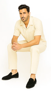 Mens Walking Suit in Color Cream Leisure Suit Casual Matching Shirt and Pants $99
