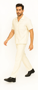 Mens Walking Suit in Color Cream Leisure Suit Casual Matching Shirt and Pants $99