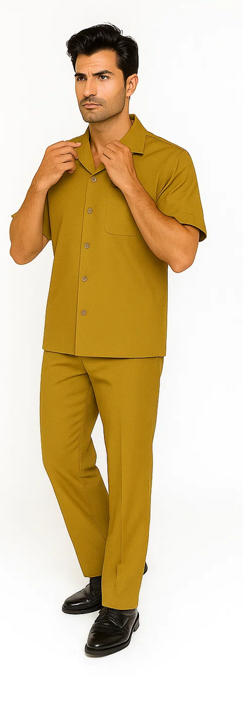 Mens Walking Suit in Color Mustard Leisure Suit Casual Matching Shirt and Pants $99