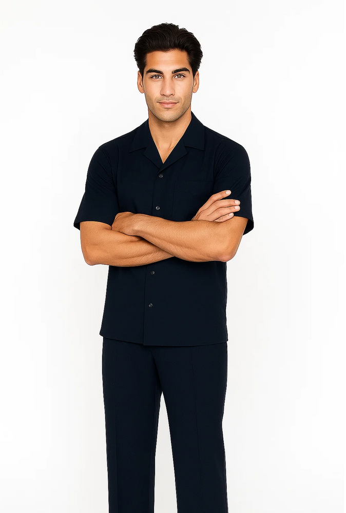 Mens Walking Suit in Color Navy Leisure Suit Casual Matching Shirt and Pants $99
