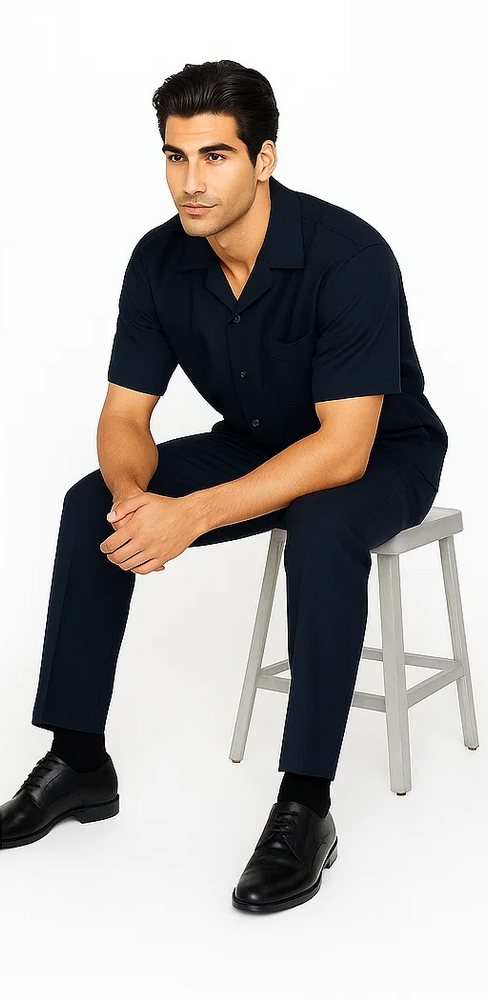 Mens Walking Suit in Color Navy Leisure Suit Casual Matching Shirt and Pants $99