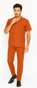 Mens Walking Suit in Color Papaya Leisure Suit Casual Matching Shirt and Pants $99