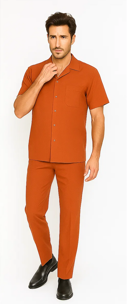 Mens Walking Suit in Color Papaya Leisure Suit Casual Matching Shirt and Pants $99