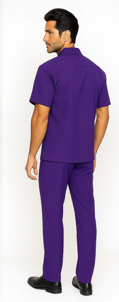 Mens Walking Suit in Color Purple Leisure Suit Casual Matching Shirt and Pants $99