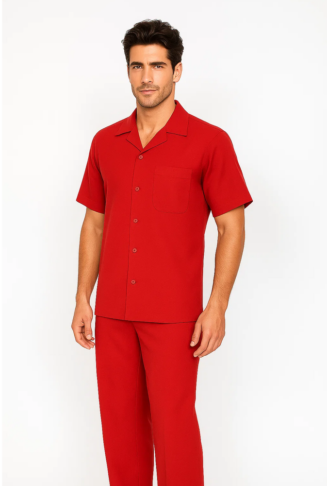 Mens Walking Suit in Color Red Leisure Suit Casual Matching Shirt and Pants $99