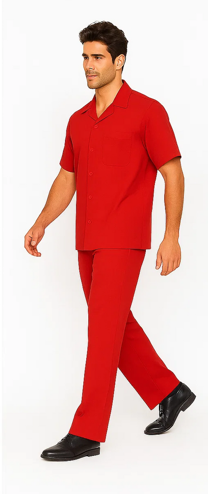 Mens Walking Suit in Color Red Leisure Suit Casual Matching Shirt and Pants $99
