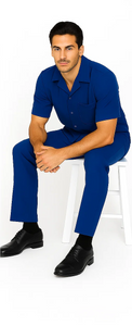 Mens Walking Suit in Color Royal Blue Leisure Suit Casual Matching Shirt and Pants $99