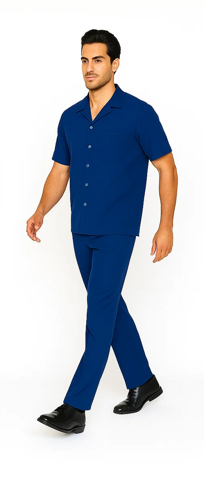 Mens Walking Suit in Color Royal Blue Leisure Suit Casual Matching Shirt and Pants $99
