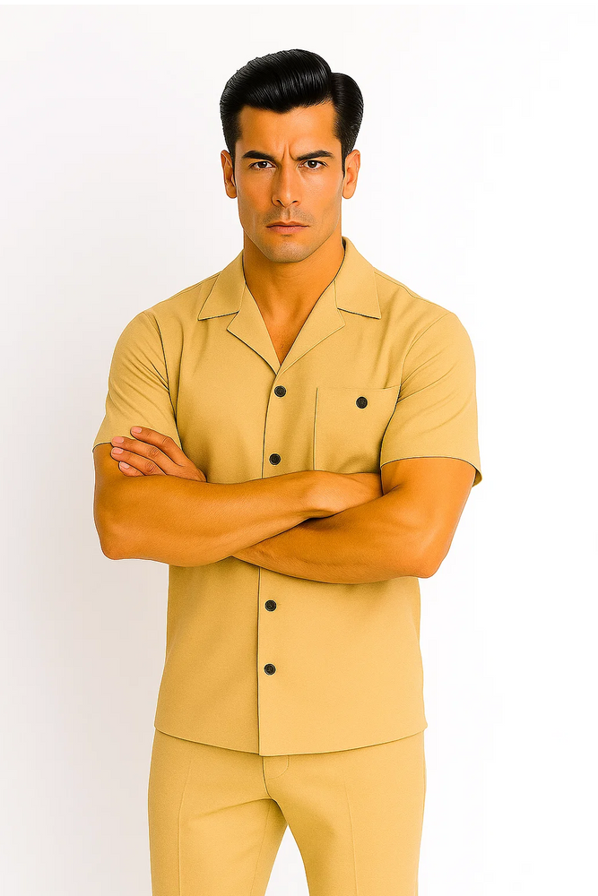 Mens Walking Suit in Color Sand Leisure Suit Casual Matching Shirt and Pants $99