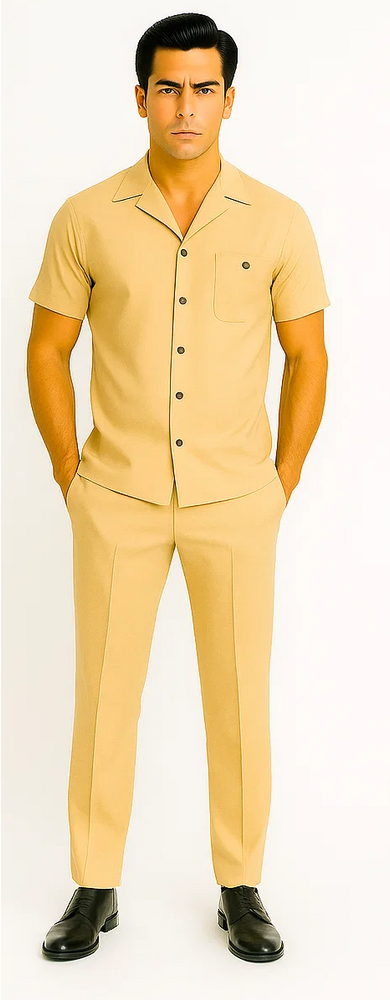 Mens Walking Suit in Color Sand Leisure Suit Casual Matching Shirt and Pants $99