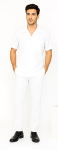 Mens Walking Suit in Color White Leisure Suit Casual Matching Shirt and Pants $99