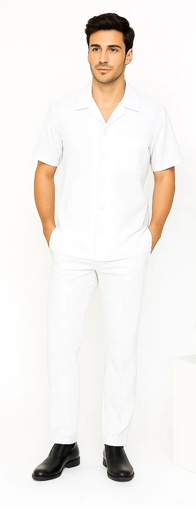 Mens Walking Suit in Color White Leisure Suit Casual Matching Shirt and Pants $99