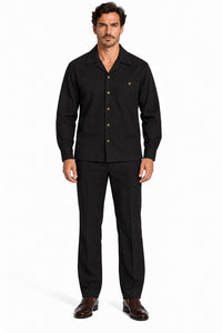 Mens Black Casual Dressy Walking Suit – Long-Sleeve Shirt & Matching Pants