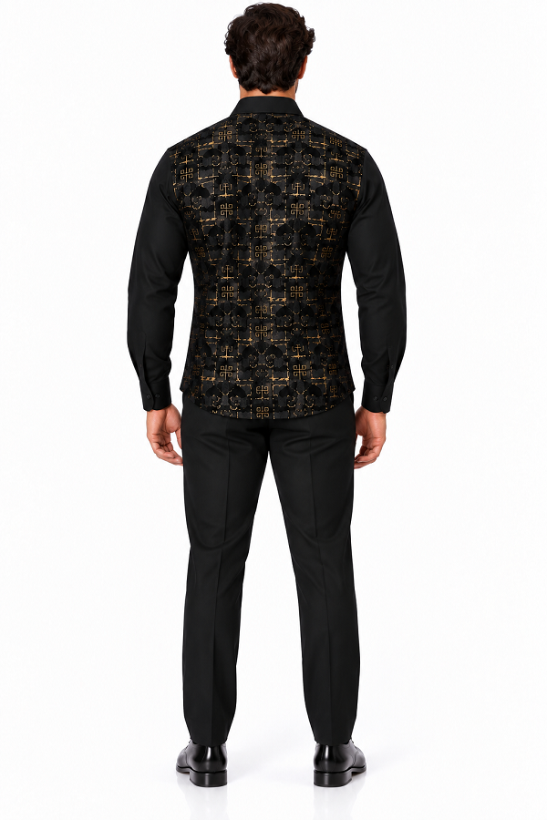 Mens Black Luxe Pattern Walking Suit – Long Sleeve Shirt & Matching Pants Set