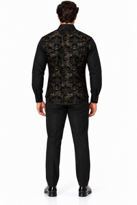 Mens Black Luxe Pattern Walking Suit – Long Sleeve Shirt & Matching Pants Set