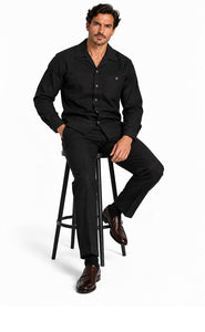 Mens Black Casual Dressy Walking Suit – Long-Sleeve Shirt & Matching Pants