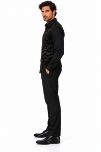 Mens Black Luxe Pattern Walking Suit – Long Sleeve Shirt & Matching Pants Set