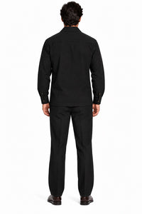 Mens Black Casual Dressy Walking Suit – Long-Sleeve Shirt & Matching Pants