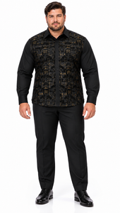 Mens Black Luxe Pattern Walking Suit – Long Sleeve Shirt & Matching Pants Set