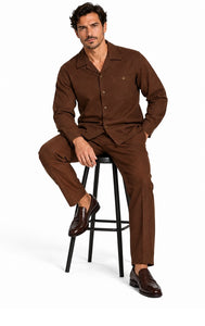 Mens Brown Casual Dressy Walking Suit – Long-Sleeve Shirt & Matching Pants