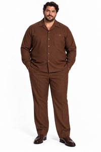 Mens Brown Casual Dressy Walking Suit – Long-Sleeve Shirt & Matching Pants