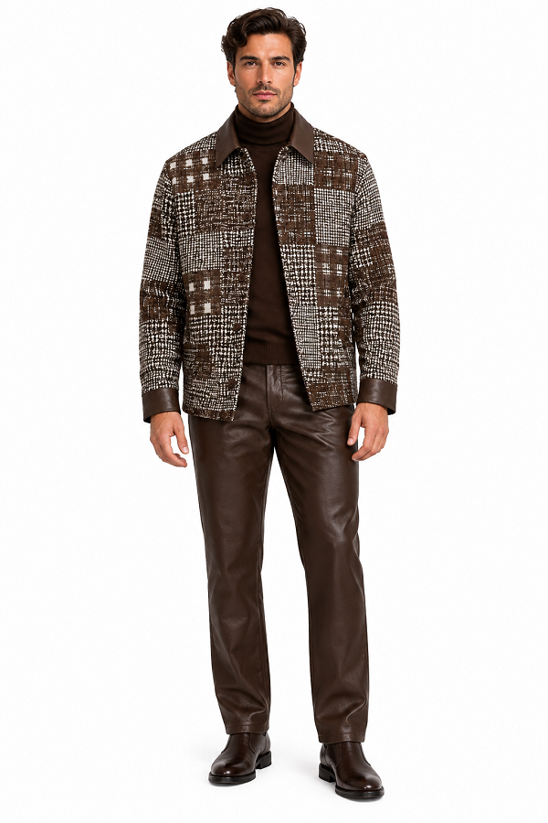 Mens Espresso Brown Heritage Plaid Walking Suit – Statement Jacket & Matching Pants