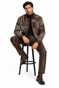 Mens Espresso Brown Heritage Plaid Walking Suit – Statement Jacket & Matching Pants