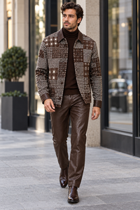 Mens Espresso Brown Heritage Plaid Walking Suit – Statement Jacket & Matching Pants