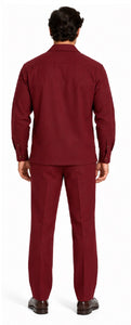 Mens Burgundy Casual Dressy Walking Suit – Long-Sleeve Shirt & Matching Pants