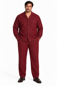Mens Burgundy Casual Dressy Walking Suit – Long-Sleeve Shirt & Matching Pants