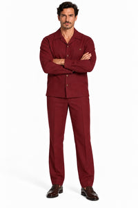 Mens Burgundy Casual Dressy Walking Suit – Long-Sleeve Shirt & Matching Pants