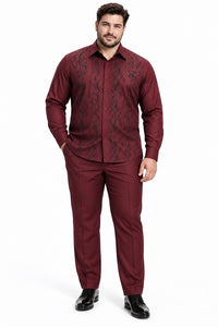 Mens Burgundy Shadow Vine Walking Suit – Statement Shirt & Matching Pants