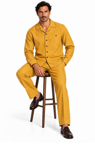 Mens Gold Casual Dressy Walking Suit – Long-Sleeve Shirt & Matching Pants