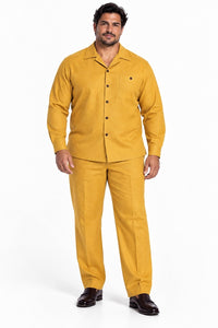 Mens Gold Casual Dressy Walking Suit – Long-Sleeve Shirt & Matching Pants