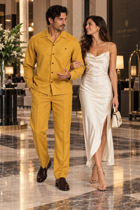 Mens Gold Casual Dressy Walking Suit – Long-Sleeve Shirt & Matching Pants