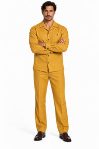 Mens Gold Casual Dressy Walking Suit – Long-Sleeve Shirt & Matching Pants