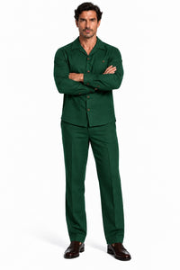 Mens Green Casual Dressy Walking Suit – Long-Sleeve Shirt & Matching Pants