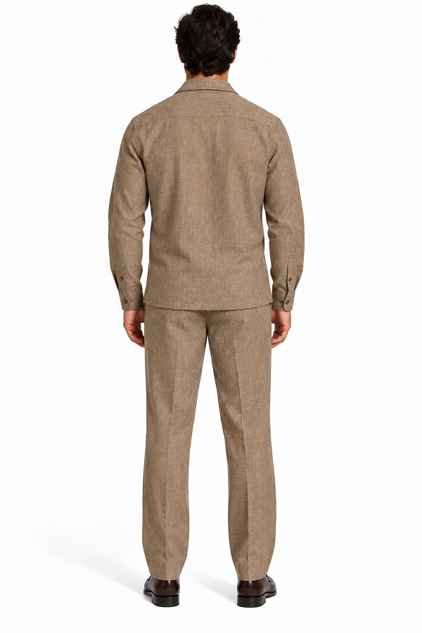 Mens Heather Luggage Casual Dressy Walking Suit – Long-Sleeve Shirt & Matching Pants