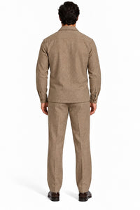 Mens Heather Luggage Casual Dressy Walking Suit – Long-Sleeve Shirt & Matching Pants