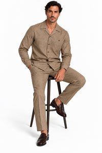 Mens Heather Luggage Casual Dressy Walking Suit – Long-Sleeve Shirt & Matching Pants