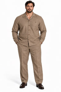 Mens Heather Luggage Casual Dressy Walking Suit – Long-Sleeve Shirt & Matching Pants