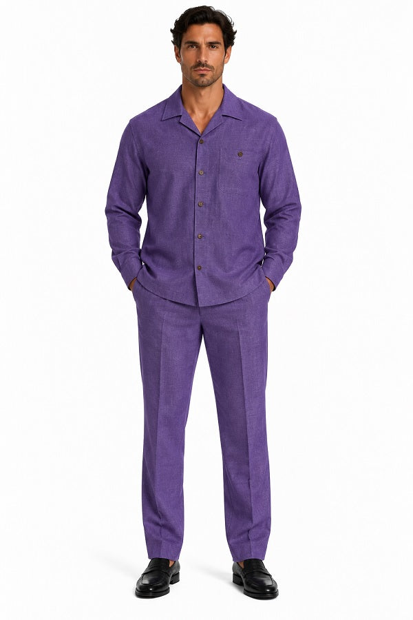 Mens Heather Purple Walking Suit – Long-Sleeve Shirt & Matching Pants