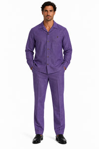 Mens Heather Purple Walking Suit – Long-Sleeve Shirt & Matching Pants