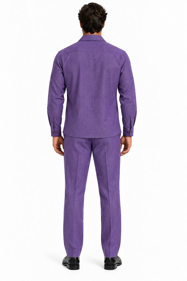 Mens Heather Purple Walking Suit – Long-Sleeve Shirt & Matching Pants
