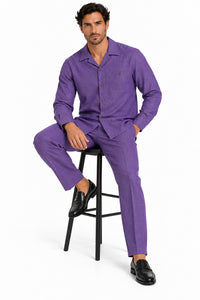 Mens Heather Purple Walking Suit – Long-Sleeve Shirt & Matching Pants