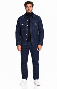 Mens Midnight Navy Denim Walking Suit – Contrast Stitch Jacket & Matching Pants