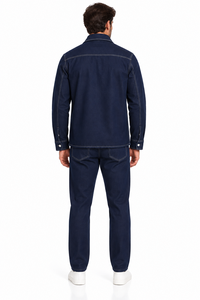 Mens Midnight Navy Denim Walking Suit – Contrast Stitch Jacket & Matching Pants