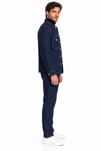 Mens Midnight Navy Denim Walking Suit – Contrast Stitch Jacket & Matching Pants